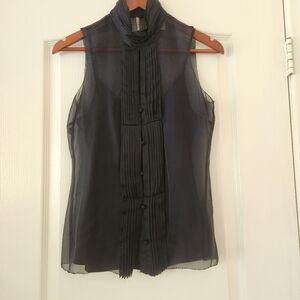 Vertigo Paris 100 % SILK Sheer Black Sleeveless Blouse